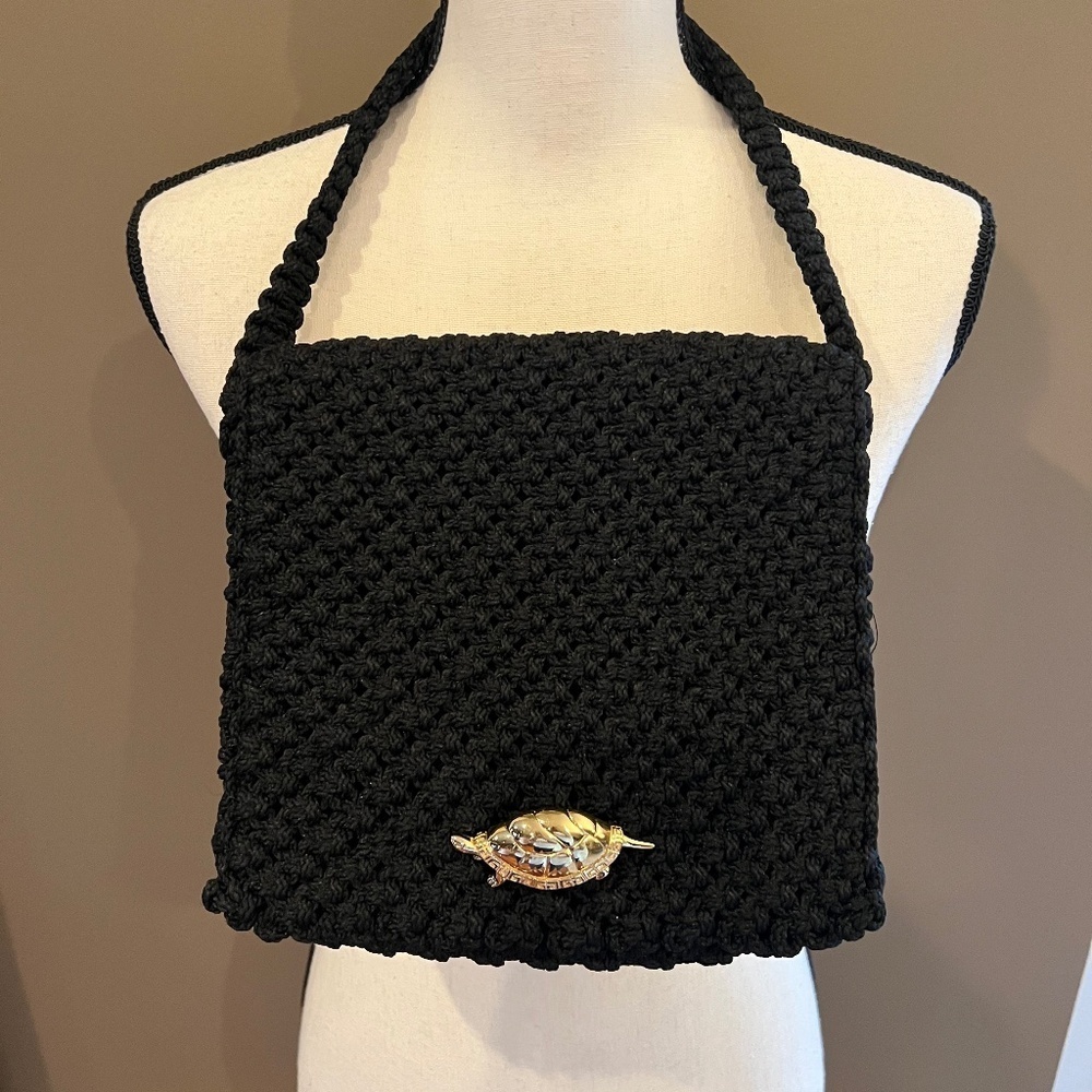 Woman's Small Black Crochet Handbag